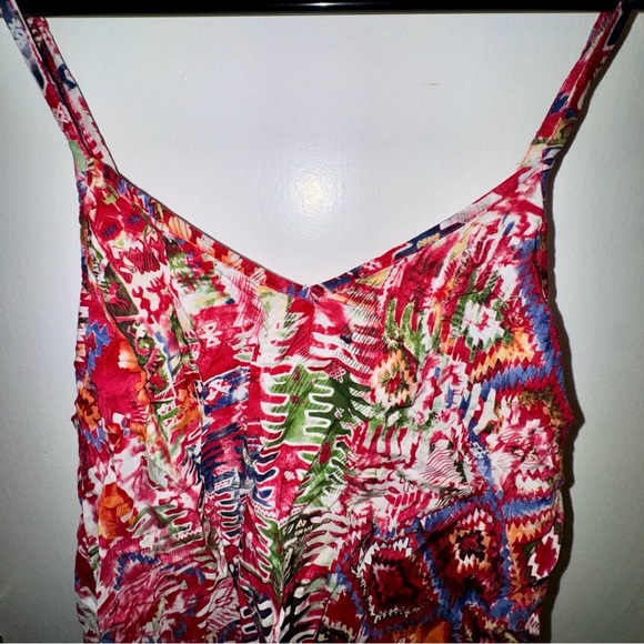 Abstract Colorful Patterned Boutique Women's Rayon High Low Top - Picture 2 of 8